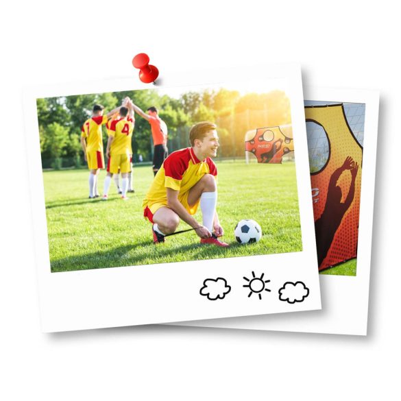 Visszapattanó futball edzőháló, Neo-Sport, 210 x 120 x 35 cm, kétoldalas, 2 az 1-ben, fém váz, fekete PE háló, 4 db rögzítő, beltéri és kültéri