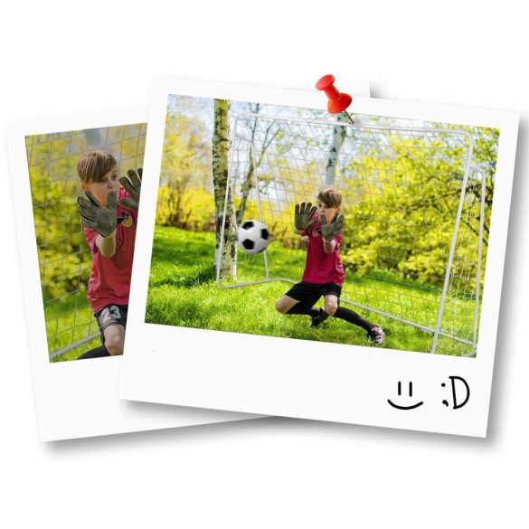 Visszapattanó futball edzőháló, Neo-Sport, 210 x 120 x 35 cm, kétoldalas, 2 az 1-ben, fém váz, fekete PE háló, 4 db rögzítő, beltéri és kültéri