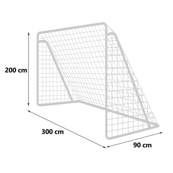 Futballkapu, Neo-Sport NS-496, 300 x 200 x 90 cm, fehér keret, fehér PE háló, fém váz, időjárásálló,  6 db rögzítő, könnyű kivitel, szerszám nélkül szerelhető