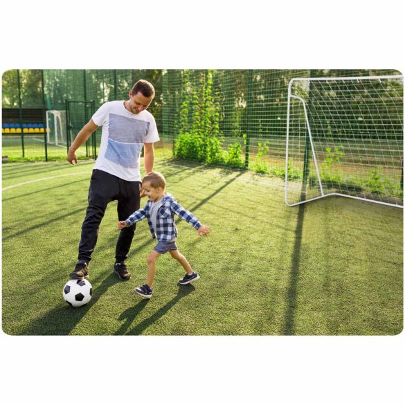 Futballkapu, Neo-Sport NS-496, 300 x 200 x 90 cm, fehér keret, fehér PE háló, fém váz, időjárásálló,  6 db rögzítő, könnyű kivitel, szerszám nélkül szerelhető