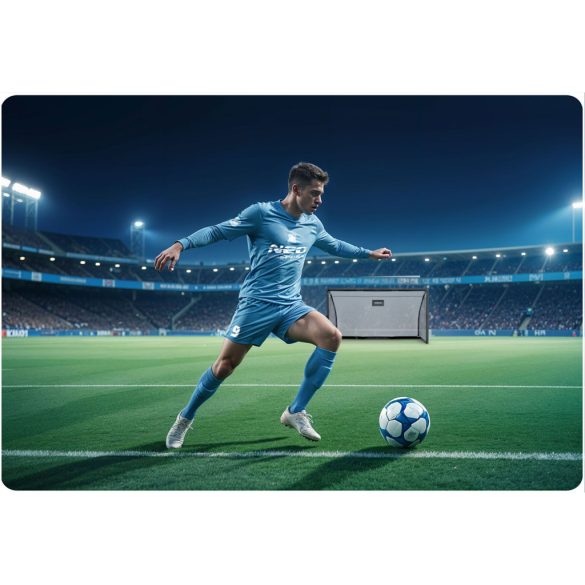 Futballkapu, Neo-Sport NS-497, 300 x 200 x 90 cm, fekete keret, fekete PE háló, fém váz, időjárásálló, keretvédő fedéllel, szerszám nélkül összeszerelhető