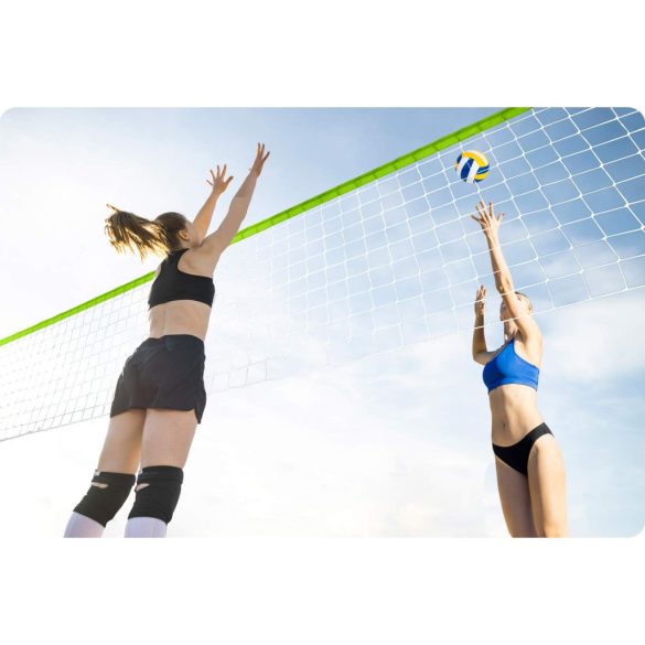 Röplabda és tollaslabda háló és állvány szett, Neo-Sport, 570 x 230 cm, állítható magasságú, fém oszlopok, PE háló, labdával és pumpával, könnyen szerelhető