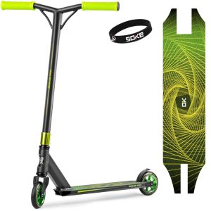 Kaszkadőr roller, SOKE PRO, zöld, 85 cm, 11 cm 88A PU kerekek, ABEC-9 csapágy, krómacél Y kormány, HIC kompresszió, Flex Fender fék