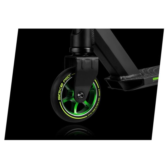 Kaszkadőr roller, SOKE PRO, zöld, 85 cm, 11 cm 88A PU kerekek, ABEC-9 csapágy, krómacél Y kormány, HIC kompresszió, Flex Fender fék
