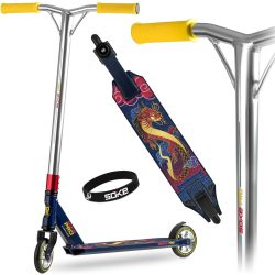   Kaszkadőr roller, SOKE PRO, sötétkék, kígyó minta, 85 cm, 11 cm 88A PU kerekek, ABEC-9 csapágy, alumínium Y kormány, HIC kompresszió, Flex Fender fék