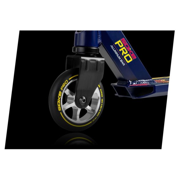 Kaszkadőr roller, SOKE PRO, sötétkék, kígyó minta, 85 cm, 11 cm 88A PU kerekek, ABEC-9 csapágy, alumínium Y kormány, HIC kompresszió, Flex Fender fék