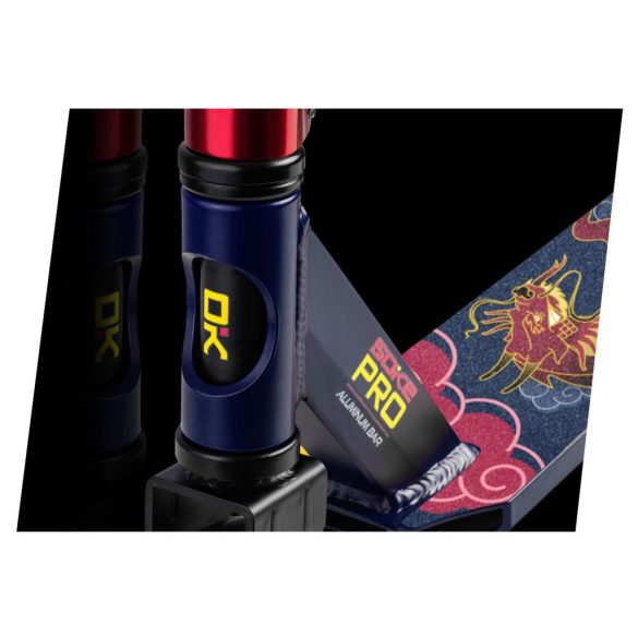 Kaszkadőr roller, SOKE PRO, sötétkék, kígyó minta, 85 cm, 11 cm 88A PU kerekek, ABEC-9 csapágy, alumínium Y kormány, HIC kompresszió, Flex Fender fék