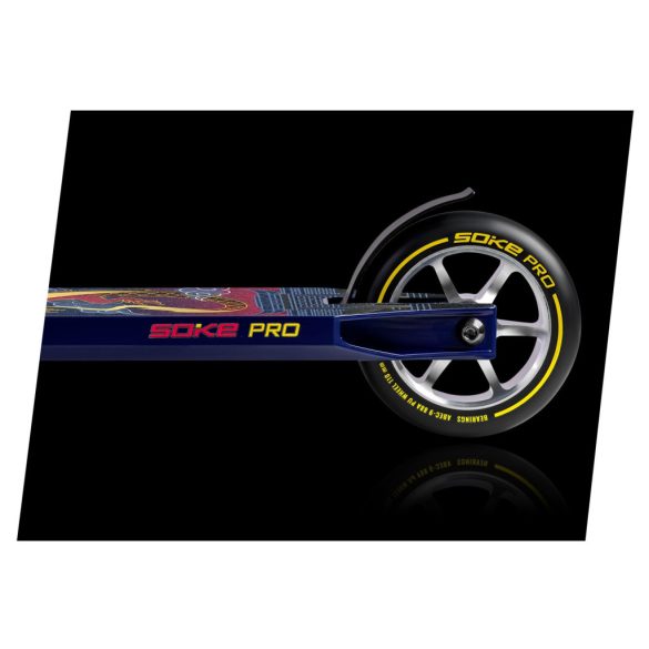 Kaszkadőr roller, SOKE PRO, sötétkék, kígyó minta, 85 cm, 11 cm 88A PU kerekek, ABEC-9 csapágy, alumínium Y kormány, HIC kompresszió, Flex Fender fék