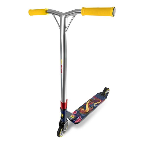 Kaszkadőr roller, SOKE PRO, sötétkék, kígyó minta, 85 cm, 11 cm 88A PU kerekek, ABEC-9 csapágy, alumínium Y kormány, HIC kompresszió, Flex Fender fék