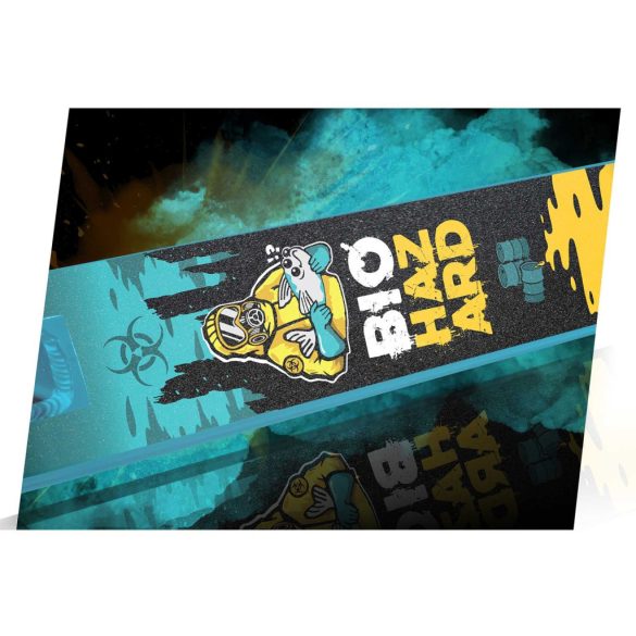 Kaszkadőr roller, SOKE GO!, türkiz, BioHazard mintás, 83 cm, 10 cm 88A PU kerekek, ABEC-9 csapágy, Y kormány, Flex Fender fék, tripla alumínium bilincs