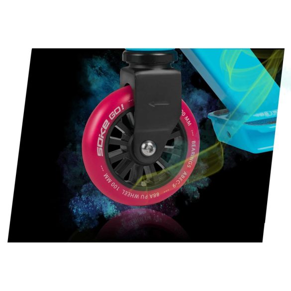 Kaszkadőr roller, SOKE GO!, türkiz, BioHazard mintás, 83 cm, 10 cm 88A PU kerekek, ABEC-9 csapágy, Y kormány, Flex Fender fék, tripla alumínium bilincs