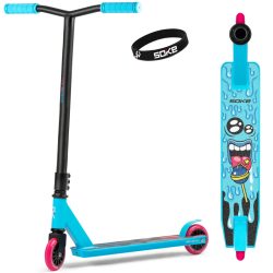   Kaszkadőr roller, SOKE GO!, türkiz, Lollibomb mintás, 83 cm, 10 cm 88A PU kerekek, ABEC-9 csapágy, Y kormány, Flex Fender fék, tripla alumínium bilincs