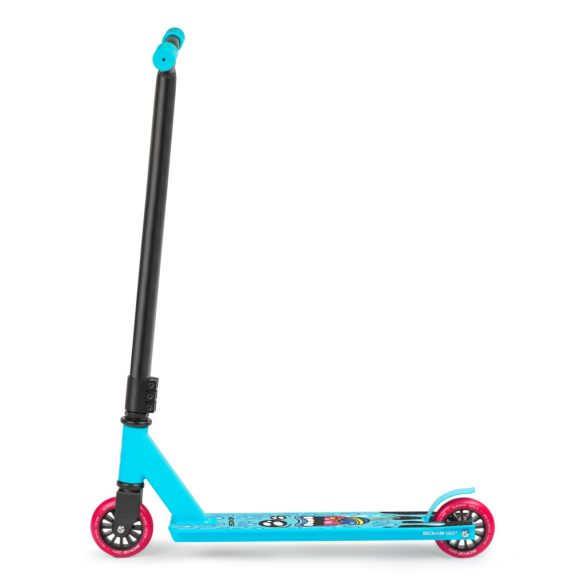 Kaszkadőr roller, SOKE GO!, türkiz, Lollibomb mintás, 83 cm, 10 cm 88A PU kerekek, ABEC-9 csapágy, Y kormány, Flex Fender fék, tripla alumínium bilincs