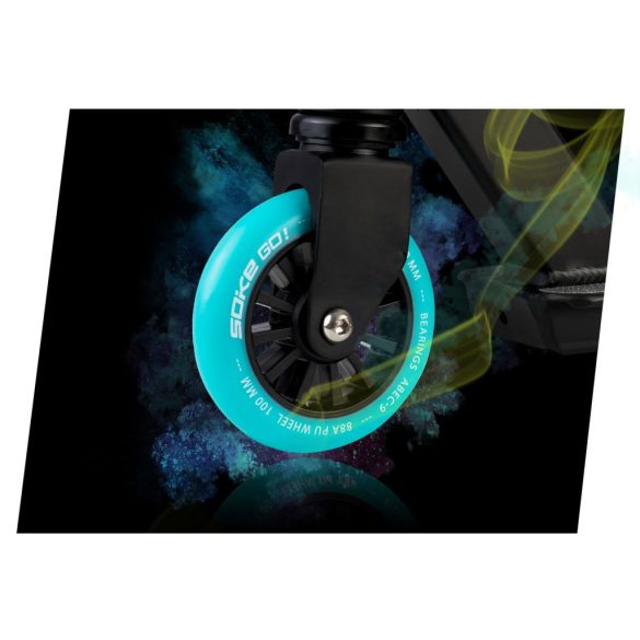 Kaszkadőr roller, SOKE GO!, fekete, 82 cm, 10 cm 88A PU kerekek, ABEC-9 csapágy, Y kormány, Flex Fender fék, tripla alumínium bilincs