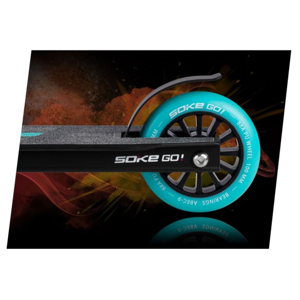 Kaszkadőr roller, SOKE GO!, narancssárga, 82 cm, 10 cm 88A PU kerekek, ABEC-9 csapágy, Y kormány, Flex Fender fék, tripla alumínium bilincs