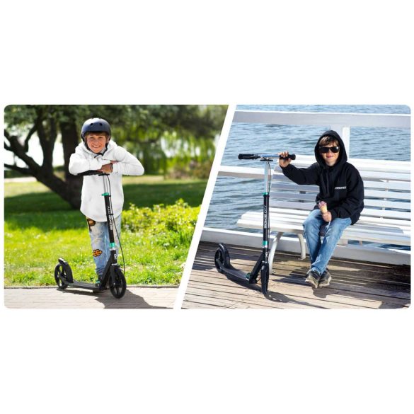 Klasszikus roller, SOKE City, türkiz, összecsukható, 20 cm 88A PU kerekek, ABEC-9 csapágy, kézi és lábfék, állítható magasság, maximum 100 kg