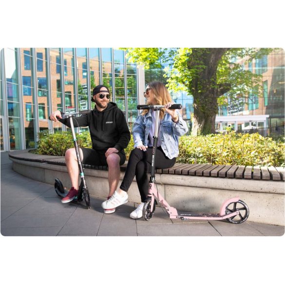 Klasszikus roller, SOKE City, rózsaszín, összecsukható, 20 cm 88A PU kerekek, ABEC-9 csapágy, kézi és lábfék, állítható magasság, maximum 100 kg