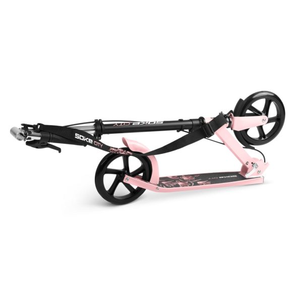 Klasszikus roller, SOKE City, rózsaszín, összecsukható, 20 cm 88A PU kerekek, ABEC-9 csapágy, kézi és lábfék, állítható magasság, maximum 100 kg