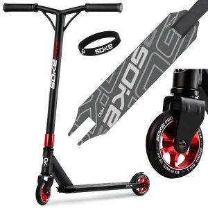 Kaszkadőr roller, SOKE PRO, piros, 85 cm, 11 cm 88A PU kerekek, ABEC-9 csapágy, HIC kompresszió, Y kormány, max. 100 kg