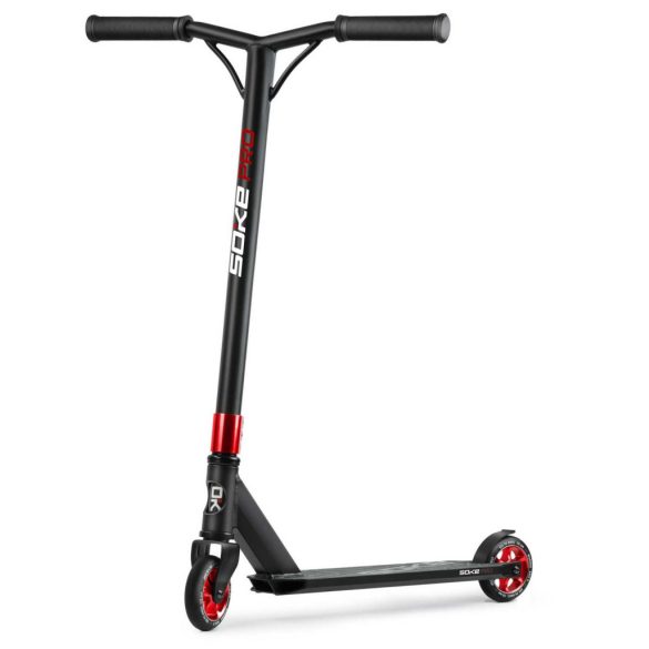 Kaszkadőr roller, SOKE PRO, piros, 85 cm, 11 cm 88A PU kerekek, ABEC-9 csapágy, HIC kompresszió, Y kormány, max. 100 kg