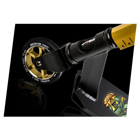 Kaszkadőr roller, SOKE PRO, arany, mintás, 85 cm, 11 cm 88A PU kerekek, ABEC-9 csapágy, HIC kompresszió, Y kormány, max. 100 kg