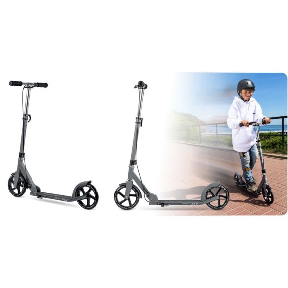 Klasszikus roller, SOKE City, szürke, összecsukható, 20 cm 88A PU kerekek, ABEC-9 csapágy, kézi és lábfék, állítható magasság, maximum 100 kg