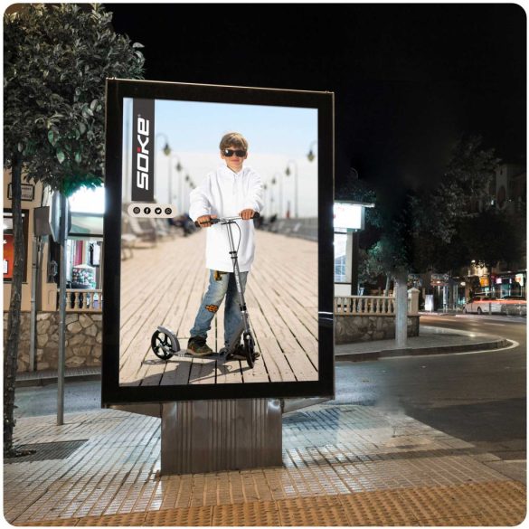 Klasszikus roller, SOKE City, szürke, összecsukható, 20 cm 88A PU kerekek, ABEC-9 csapágy, kézi és lábfék, állítható magasság, maximum 100 kg