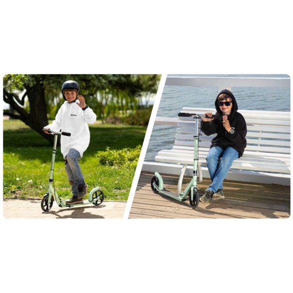 Klasszikus roller, SOKE City, zöld, összecsukható, 20 cm 88A PU kerekek, ABEC-9 csapágy, kézi és lábfék, állítható magasság, maximum 100 kg