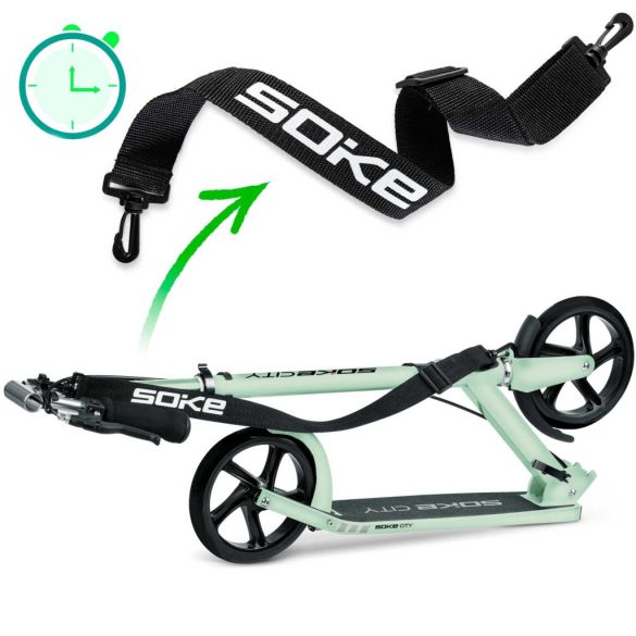 Klasszikus roller, SOKE City, zöld, összecsukható, 20 cm 88A PU kerekek, ABEC-9 csapágy, kézi és lábfék, állítható magasság, maximum 100 kg
