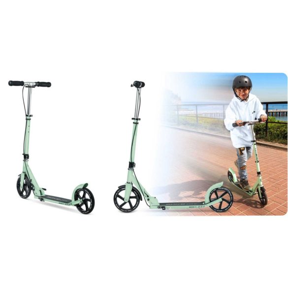 Klasszikus roller, SOKE City, zöld, összecsukható, 20 cm 88A PU kerekek, ABEC-9 csapágy, kézi és lábfék, állítható magasság, maximum 100 kg