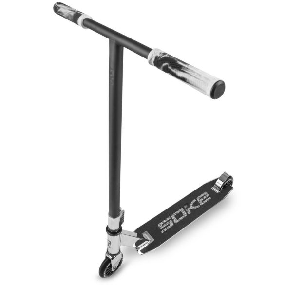 Kaszkadőr roller, SOKE EVO Street, ezüst, 85 cm, 10 cm 88A PU kerekek, ABEC-9 csapágy, 360°-ban forgó T-kormány, Flex Fender fék, max. 100 kg