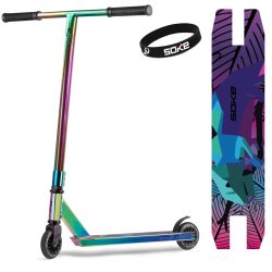   Kaszkadőr roller, SOKE EVO Street, neokróm, 83 cm, 10 cm 88A PU kerekek, ABEC-9 csapágy, 360°-ban forgó T kormány, Flex Fender fék, maximum 100 kg