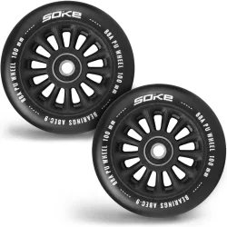  Roller kerék szett, SOKE, 10 cm, fekete, 2 db, ABEC-9 csapágy, 88A keménység, alumínium + PU, 0,8 cm tengely