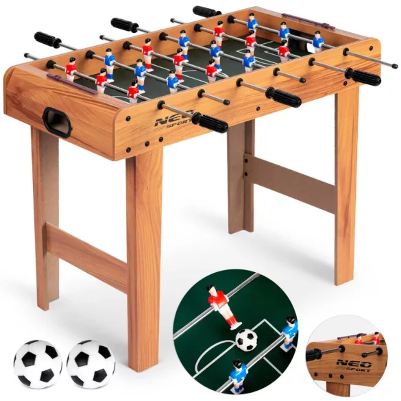 Csocsóasztal, Neo-Sport NS-802, zöld, 70 x 37 x 62 cm, fa, 18 játékos, 2 db labda, 6 krómozott rúd, csúszásgátló fogantyúk, kézi számláló