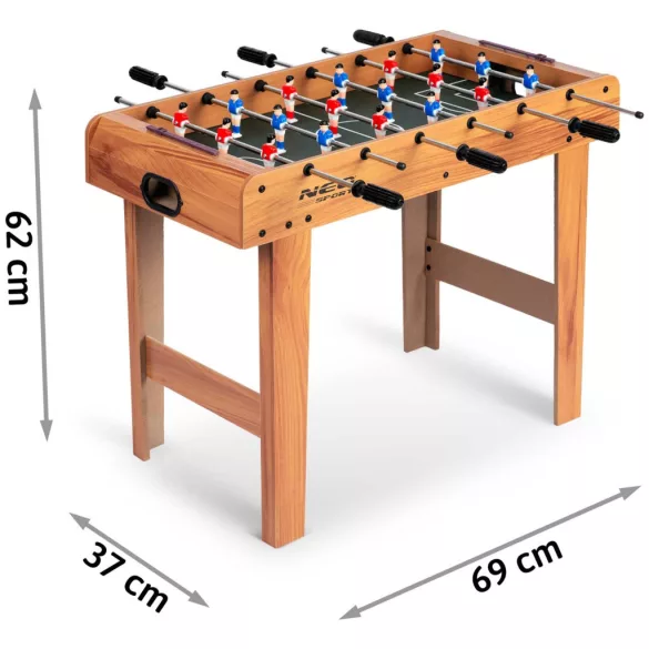 Csocsóasztal, Neo-Sport NS-802, zöld, 70 x 37 x 62 cm, fa, 18 játékos, 2 db labda, 6 krómozott rúd, csúszásgátló fogantyúk, kézi számláló