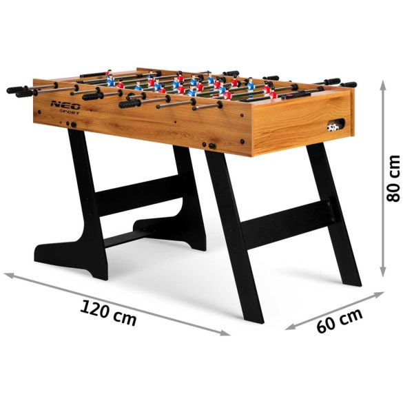 Csocsóasztal, Neo-Sport NS-803, zöld/fa, 120 x 60 x 80 cm, összecsukható, MDF játéktér, 22 játékos, 2 labda, 8 krómozott rúd, csúszásgátló fogantyúk, kézi számláló