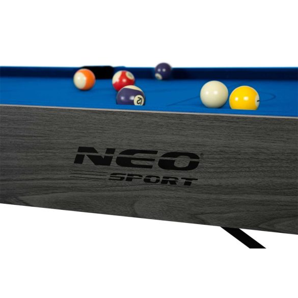 Biliárdasztal, Neo-Sport NS-809, kék, 178 x 95 x 80 cm, állítható lábak, 16 db golyó, 2 dákó 92 cm, 1 háromszög, 2 kréta