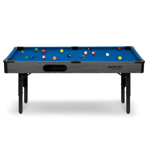 Biliárdasztal, Neo-Sport NS-809, kék, 178 x 95 x 80 cm, állítható lábak, 16 db golyó, 2 dákó 92 cm, 1 háromszög, 2 kréta