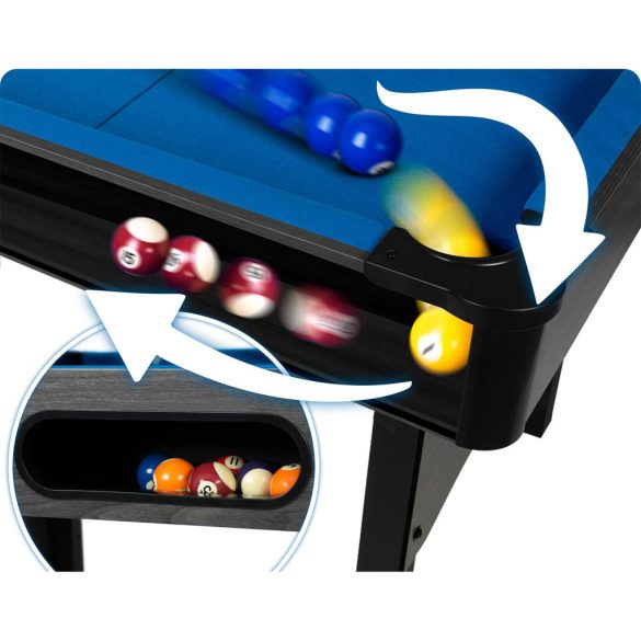 Biliárdasztal, Neo-Sport NS-809, kék, 178 x 95 x 80 cm, állítható lábak, 16 db golyó, 2 dákó 92 cm, 1 háromszög, 2 kréta