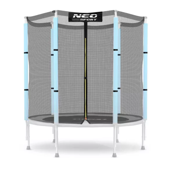 Trambulin külső védőháló, Neo-Sport, átmérő: 140 cm, magasság: 145 cm, 6 oszlophoz, polietilén, cipzáras bejárat