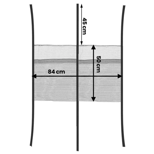 Trambulin cipőtartó háló, Neo-Sport 1861, 84 × 50 cm, 45 cm-es rögzítőpántokkal, univerzális, cipőknek, telefonnak, apróságoknak