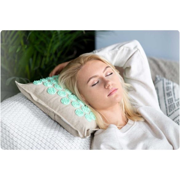 Akupresszúrás szőnyeg, Neo-Sport NS-902, szürke/zöld, 70 × 44 x 3,0 cm, cm, párnával, hordtáskával, kókuszrost töltet, 181 + 76 db tüskekorong