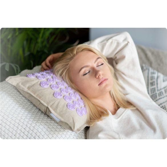 Akupresszúrás szőnyeg, Neo-Sport NS-902, szürke/lila, 70 × 44 x 3,0 cm, cm, párnával, hordtáskával, kókuszrost töltet, 181 + 76 db tüskekorong