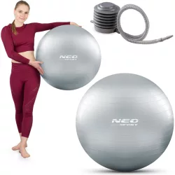   Fitnesz labda, Neo-Sport NS-951, ezüst, 65 cm, pukkanásgátló rendszer, csúszásmentes felület, PVC, pumpával, teherbírás: 200 kg (TE195100)