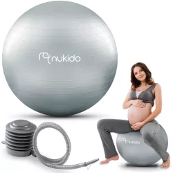   Fitnesz labda, Nukido NS-951, szürke, 65 cm, pukkanásgátló rendszer, csúszásmentes felület, PVC, pumpával, kismamáknak, teherbírás: 200 kg (TE195103)