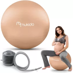   Fitnesz labda, Nukido NS-951, bézs, 65 cm, pukkanásgátló rendszer, csúszásmentes felület, PVC, pumpával, kismamáknak, teherbírás: 200 kg (TE195104)