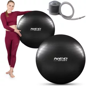 Fitnesz labda, Neo-Sport NS-952, fekete, 75 cm, pukkanásgátló rendszer, csúszásmentes felület, PVC, pumpával