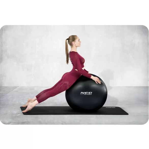 Fitnesz labda, Neo-Sport NS-952, fekete, 75 cm, pukkanásgátló rendszer, csúszásmentes felület, PVC, pumpával