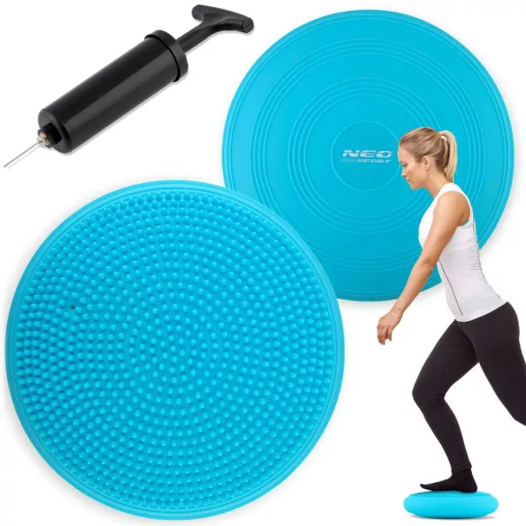 Egyensúlyozó párna, Neo-Sport NS-958, kék, átmérő: 33 cm, akupresszúrás tüskés, csúszásgátló, vízálló, PVC, pumpával, 150 kg teherbírás (TE195800)