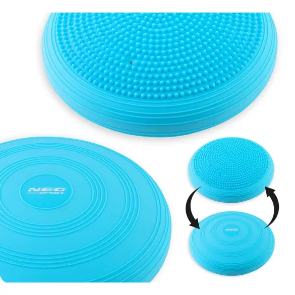 Egyensúlyozó párna, Neo-Sport NS-958, kék, átmérő: 33 cm, akupresszúrás tüskés, csúszásgátló, vízálló, PVC, pumpával, 150 kg teherbírás (TE195800)